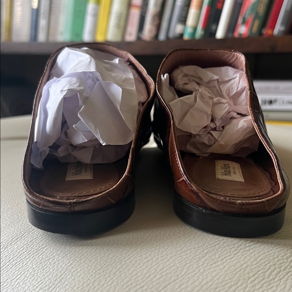 MaxMara Brown Leather Crocodile Embossed Loafer Slides, Size 39 - Picture 5 of 11